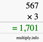 How to calculate 567 times 3 using long multiplication