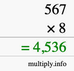 How to calculate 567 times 8 using long multiplication