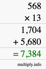 How to calculate 568 times 13 using long multiplication How to calculate 568 times 13 using long multiplication