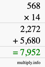 How to calculate 568 times 14 using long multiplication How to calculate 568 times 14 using long multiplication