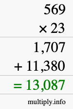 How to calculate 569 times 23 using long multiplication How to calculate 569 times 23 using long multiplication