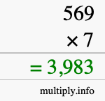 How to calculate 569 times 7 using long multiplication