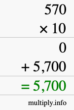 How to calculate 570 times 10 using long multiplication