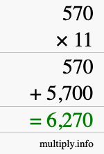How to calculate 570 times 11 using long multiplication How to calculate 570 times 11 using long multiplication