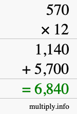 How to calculate 570 times 12 using long multiplication How to calculate 570 times 12 using long multiplication
