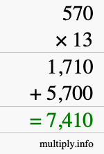 How to calculate 570 times 13 using long multiplication How to calculate 570 times 13 using long multiplication