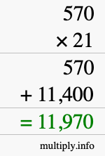 How to calculate 570 times 21 using long multiplication How to calculate 570 times 21 using long multiplication