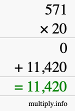 How to calculate 571 times 20 using long multiplication