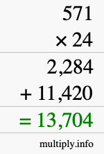 How to calculate 571 times 24 using long multiplication