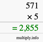 How to calculate 571 times 5 using long multiplication How to calculate 571 times 5 using long multiplication