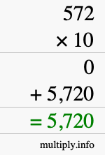 How to calculate 572 times 10 using long multiplication