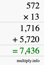 How to calculate 572 times 13 using long multiplication How to calculate 572 times 13 using long multiplication