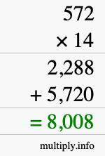 How to calculate 572 times 14 using long multiplication