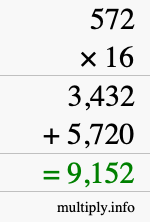 How to calculate 572 times 16 using long multiplication How to calculate 572 times 16 using long multiplication