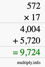 How to calculate 572 times 17 using long multiplication
