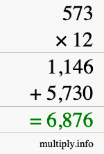 How to calculate 573 times 12 using long multiplication How to calculate 573 times 12 using long multiplication