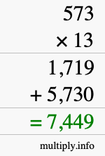 How to calculate 573 times 13 using long multiplication How to calculate 573 times 13 using long multiplication