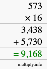 How to calculate 573 times 16 using long multiplication How to calculate 573 times 16 using long multiplication