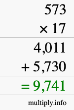 How to calculate 573 times 17 using long multiplication