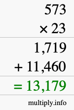 How to calculate 573 times 23 using long multiplication