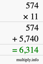 How to calculate 574 times 11 using long multiplication How to calculate 574 times 11 using long multiplication