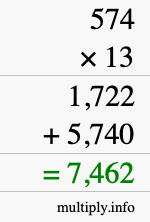 How to calculate 574 times 13 using long multiplication How to calculate 574 times 13 using long multiplication