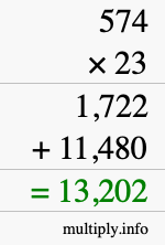 How to calculate 574 times 23 using long multiplication How to calculate 574 times 23 using long multiplication