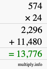 How to calculate 574 times 24 using long multiplication