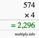 How to calculate 574 times 4 using long multiplication How to calculate 574 times 4 using long multiplication