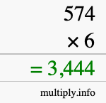 How to calculate 574 times 6 using long multiplication