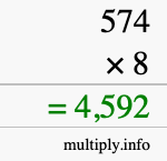 How to calculate 574 times 8 using long multiplication