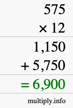 How to calculate 575 times 12 using long multiplication How to calculate 575 times 12 using long multiplication