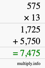 How to calculate 575 times 13 using long multiplication How to calculate 575 times 13 using long multiplication
