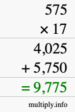 How to calculate 575 times 17 using long multiplication