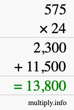 How to calculate 575 times 24 using long multiplication