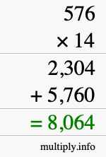 How to calculate 576 times 14 using long multiplication