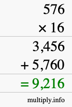How to calculate 576 times 16 using long multiplication How to calculate 576 times 16 using long multiplication