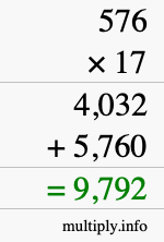 How to calculate 576 times 17 using long multiplication