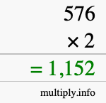 How to calculate 576 times 2 using long multiplication