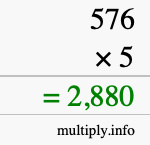 How to calculate 576 times 5 using long multiplication How to calculate 576 times 5 using long multiplication