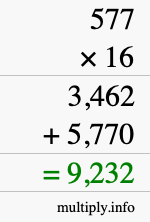 How to calculate 577 times 16 using long multiplication How to calculate 577 times 16 using long multiplication