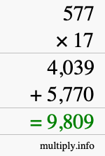 How to calculate 577 times 17 using long multiplication