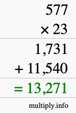 How to calculate 577 times 23 using long multiplication How to calculate 577 times 23 using long multiplication