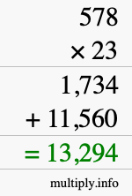 How to calculate 578 times 23 using long multiplication