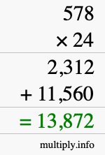 How to calculate 578 times 24 using long multiplication