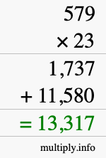 How to calculate 579 times 23 using long multiplication How to calculate 579 times 23 using long multiplication