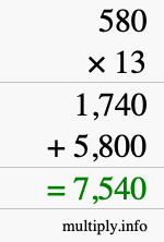 How to calculate 580 times 13 using long multiplication How to calculate 580 times 13 using long multiplication
