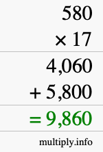 How to calculate 580 times 17 using long multiplication