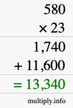 How to calculate 580 times 23 using long multiplication How to calculate 580 times 23 using long multiplication