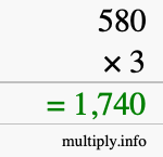 How to calculate 580 times 3 using long multiplication How to calculate 580 times 3 using long multiplication